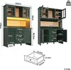 Multiple views and a diagram of a green kitchen cabinet unit. Náhľad obrázku produktu