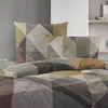 A close-up view of a bedding set with a geometric pattern. Produktbild-Vorschau