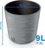 A gray textured round planter pot with dimensions and volume indicated. Voir les images du produit