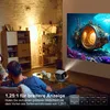 A family is watching a movie projected onto a wall in a living room. Produktbild-Vorschau