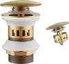 A brass pop-up drain assembly for a sink, shown with a separate component. Produktbild-Vorschau