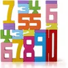 A collection of colorful wooden number blocks stacked and arranged against a white background. Produktbild-Vorschau