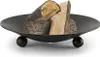 A black metal fire pit with logs inside, resting on three dark spherical legs. Anteprima dell’immagine prodotto