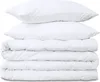 A stack of white bedding items, including two pillows and two folded duvets, is presented against a white background. Produktbild-Vorschau