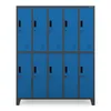 A front view of a blue metal locker unit with 10 compartments against a white background. Produktbild-Vorschau