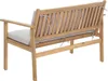 Rear view of a wooden garden bench with gray cushions. Voir les images du produit
