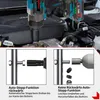 A close-up of a cordless impact wrench being used on a car engine, with two inset diagrams illustrating its auto-stop function. Podgląd zdjęcia produktu