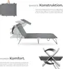 Collage of images showing a foldable sun lounger in different states and close-ups of its features. Náhled obrázku produktu