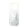 A clear studio shot of a clear phone case with silver glitter and a Choupette Head design, presented against a white background. Produktbild-Vorschau
