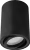 A black cylindrical ceiling light with a swiveling light source. Produktbild-Vorschau