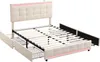 A bed frame with a headboard, slats, and drawers, shown from a diagonal angle. Anteprima dell’immagine prodotto