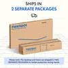 Two cardboard boxes, one larger and one smaller, are shown. The larger box is labeled 'Desktop' and has the FlexiSpot logo. The smaller box is labeled 'Desk Frame' and also has the FlexiSpot logo. Text above the boxes states 'SHIPS IN 2 SEPARATE PACKAGES'  Produktbild-Vorschau