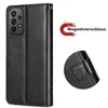 A black flip case for a Samsung Galaxy A23 5G phone, shown from the front and with a close-up of the magnetic closure. Produktbild-Vorschau