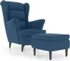 vidaXL Fauteuil à oreilles avec tabouret bleu velours Voir les images du produit 1