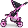 A side view of a pink and black doll stroller against a white background. Produktbild-Vorschau