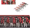A collage of images showing a tool kit and close-ups of its components, along with a set of tools laid out in a red case. Produktbild-Vorschau