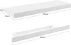 Two views of a white floating shelf, one with dimensions labeled. Produktbild-Vorschau
