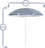 A striped beach umbrella with dimensions indicated. Produktbild-Vorschau