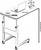 A sketch of a mobile, height-adjustable laptop table with dimensions indicated. Produktbild-Vorschau