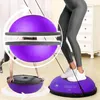 A collage showing a purple balance trainer with expander bands, with a person using it and a close-up of the product. Náhled obrázku produktu