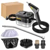 A steam cleaner and its accessories are laid out on a white background. Náhled obrázku produktu