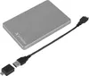 A silver external hard drive with a USB cable and adapter, presented on a white background. Podgląd zdjęcia produktu