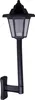 A black outdoor wall lamp with a solar panel on top, mounted on a white background. Produktbild-Vorschau