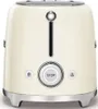 A cream-colored Smeg toaster with silver accents, shown from the front. Produktbild-Vorschau