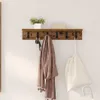 A wooden shelf with hooks mounted on a white wall, displaying keys, a scarf, and a bag. Podgląd zdjęcia produktu