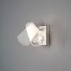 A modern wall light fixture with a motion sensor, mounted on a gray wall. Produktbild-Vorschau