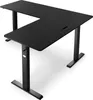 A black L-shaped standing desk with metal legs, shown from a diagonal angle against a white background. Náhled obrázku produktu