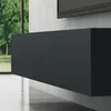 A dark gray wall-mounted cabinet is shown in a modern interior setting. Voir les images du produit