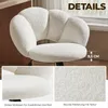 A collage of images showcasing a white, fluffy office chair. The main image shows the chair from the side, with a measurement indicating 9.5 cm. Two smaller inset images provide close-ups of the seat cushion and the fabric texture. Produktbild-Vorschau