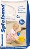 A young child playing in a sandbox with a bag of Hamann Spielsand in the background. Produktbild-Vorschau