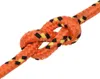 A close-up of an orange rope with black and yellow threads tied in a knot. Podgląd zdjęcia produktu