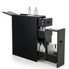 A black bathroom cabinet with several drawers and shelves pulled out, displaying various bottles and containers. Náhled obrázku produktu