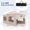 A diagram showing a beige pop-up pavilion with dimensions indicated by text and lines. Produktbild-Vorschau