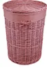 A pink wicker laundry basket with a lid and fabric liner. Produktbild-Vorschau