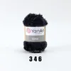 A ball of black yarn with a label on a white background. Produktbild-Vorschau