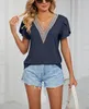 ASKSA T-shirt femme col V chemisier été casual manches Voir les images du produit 2