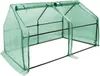 A green greenhouse made of plastic sheeting and a metal frame, shown outdoors against a white background. Náhled obrázku produktu