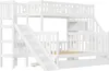 A white bunk bed with a slide and stairs, set against a white background. Voir les images du produit