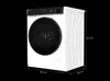 A studio shot of a washing machine with dimensions indicated. Produktbild-Vorschau