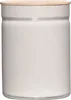 A white ceramic kitchen container with a wooden lid. Produktbild-Vorschau