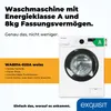 A marketing image for a white Exquisit washing machine with an energy efficiency rating of A. Produktbild-Vorschau