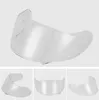 A collage of images showing a clear motorcycle helmet visor from different angles. Produktbild-Vorschau