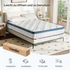 A mattress is shown on a bed in a bedroom setting, with a box and icons indicating setup steps at the bottom. Náhled obrázku produktu