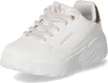 A white Skechers sneaker with rose gold accents is shown from a side angle against a white background. Voir les images du produit
