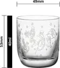 A clear shot of a glass with festive etchings, with dimensions indicated by measurement lines and text. Náhled obrázku produktu
