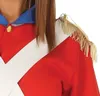 Close-up of a person wearing a red uniform with white trim and gold epaulets. Produktbild-Vorschau
